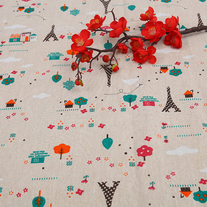 Cotton And Hemp Cloth Plant Tower Series Thickened Printed Fabric Storage Cloth