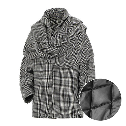 Double-shoulder Scarf Woolen Coat Men's Loose Casual Houndstooth Top Fashion