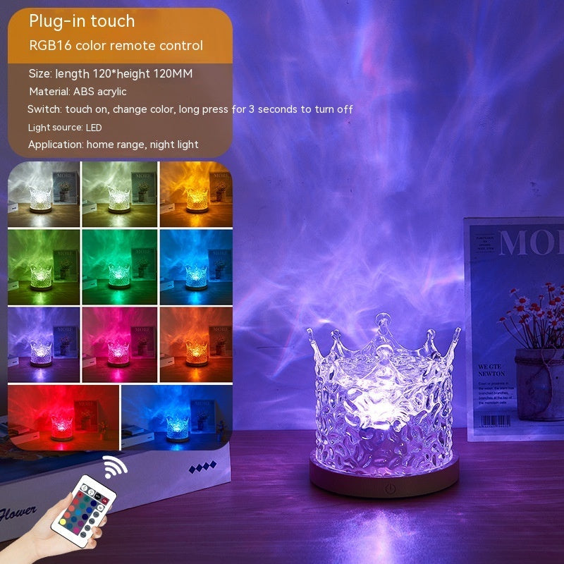 مصباح طاولة كريستالي دوار LED على شكل تموجات مائية ليلية مع منفذ USB وإضاءة RGB قابلة للتعتيم لتزيين المنزل و16 لونًا من الهدايا