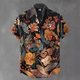 Amazon Independent Station Printed Men's Beach Loose Casual Shirt Top