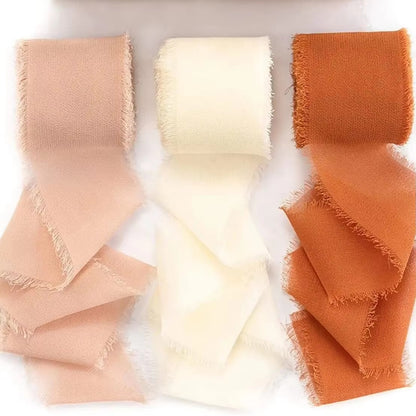 3 Rolls 6.5m Per Roll Frayed Silk Ribbon Edged Wrinkle Chiffon Handmade Ripped Wedding Party Flower Bouquet Gift Packing Decorations