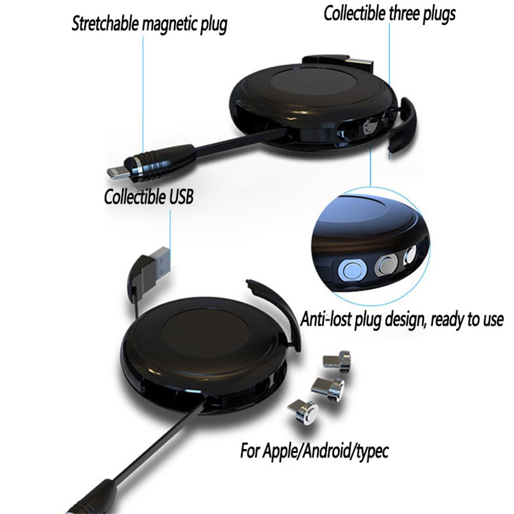 3 In 1 USB Cable Unilateral Expansion Magnetic USB Cable Magnetic Fast Charging With LED Indicator For Huawei Samsung Xiaomi