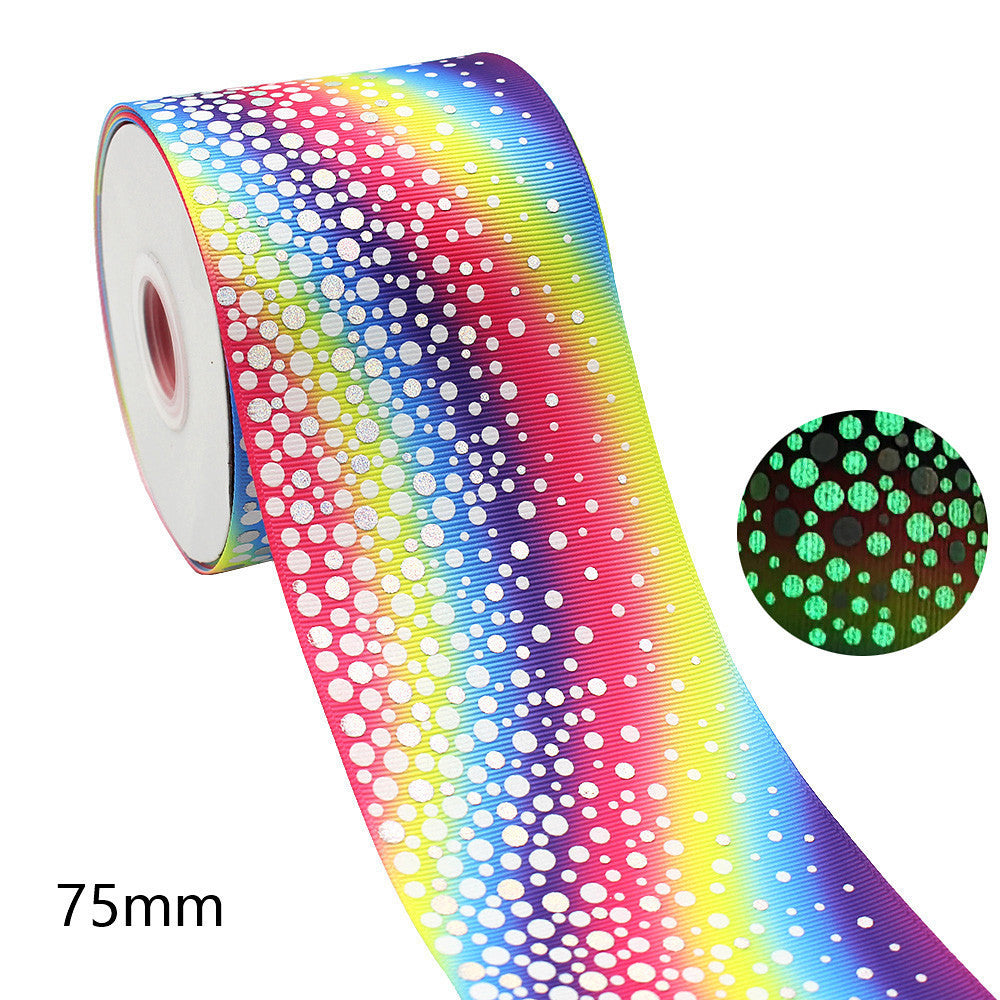 75mm Luminous Threaded Braid Hair Bow Ingredients Solid Color Rainbow Bronzing Fluorescent Ribbon