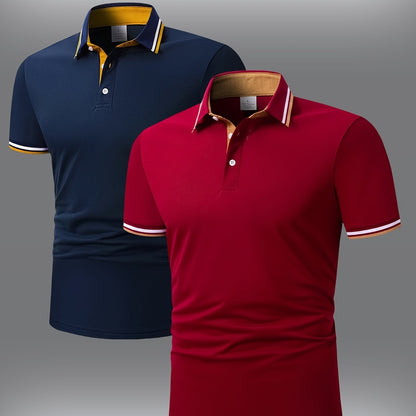 Men's Short-sleeved Shirt With Contrasting Blue And Pink Collar