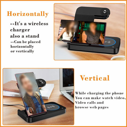 Three-in-one Wireless Charging Stand, 15W Max Output, Compatible with Samsung Phones, Headphones, Watches, Type-C to USB-A Cable, 120cm Cable Length, Black/White