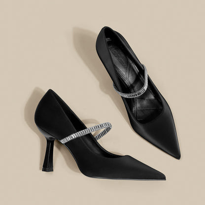 Women's Black High Heels Stiletto Pointed Toe Sandals With Skirt