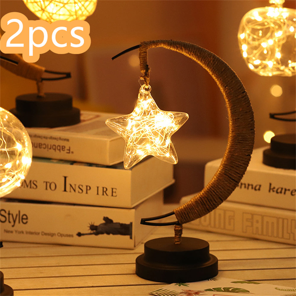 ضوء القمر LED ضوء زخرفي من الحديد المطاوع على شكل نجمة ضوء سلك نحاسي ضوء زخرفي بطارية USB