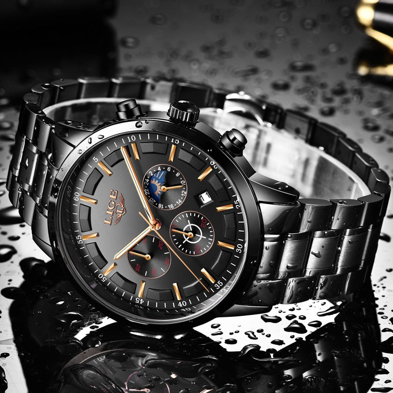 LIGE  Quartz Clock Mens Watches Top Brand Luxury Business Waterproof