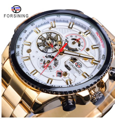 Forsining Three Dial Calendar Stainless Steel Men Mechanical Automatic Wrist Watches Top Brand Luxury Military