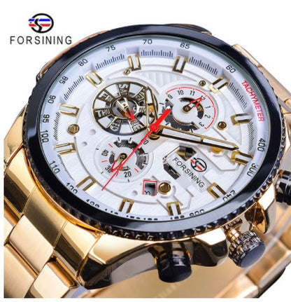 Forsining Three Dial Calendar Stainless Steel Men Mechanical Automatic Wrist Watches Top Brand Luxury Military