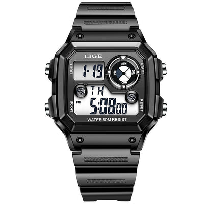 Lige Electronic Watch Unisex Watch Luminous Display Watch Multi-Function Chronograph Alarm Clock