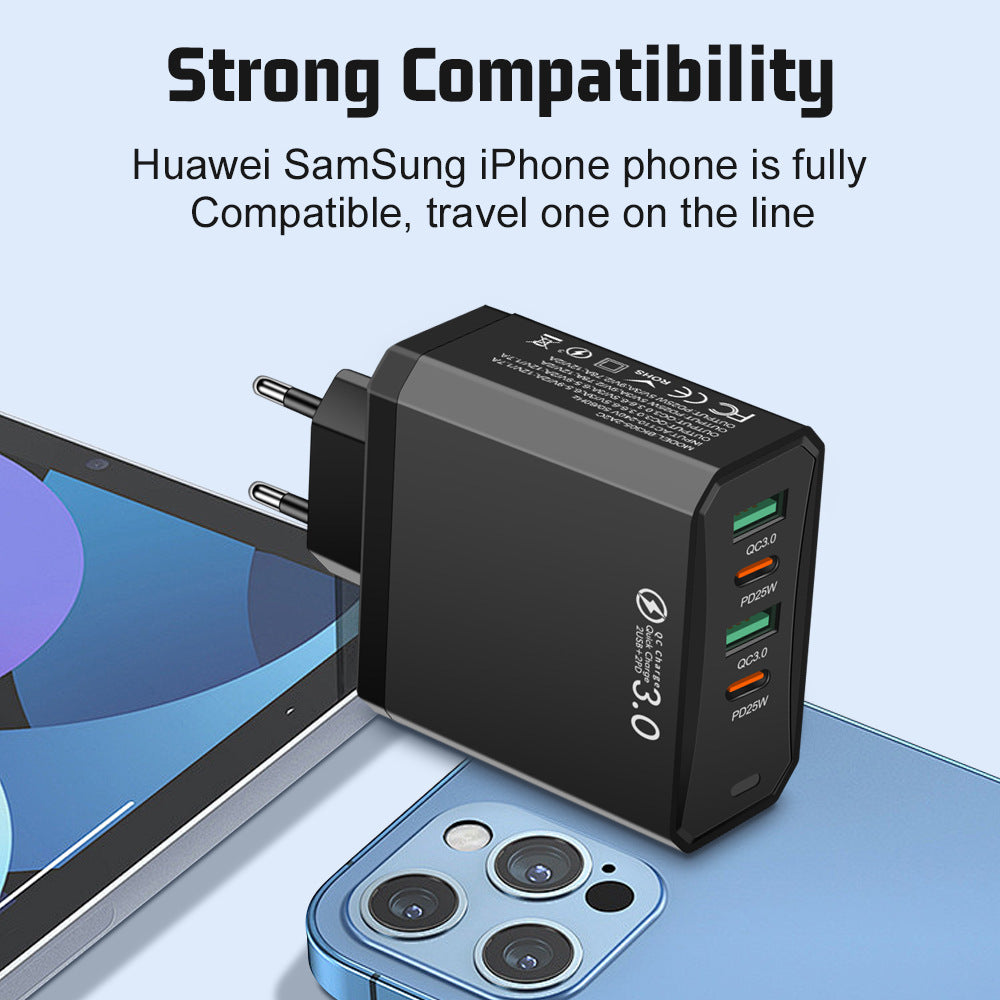 Four in one 2USB+2PD mobile phone charger, tablet plug, European, American and British standard super fast charging