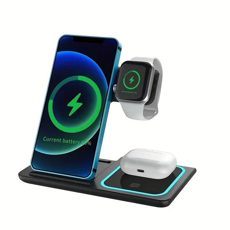 3 In 1 Wireless Charger Stand Pad For IPhone 14 13 12 11 X iWatch 8 7 Airpods Foldable 15W Phone Fast Charging