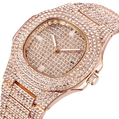 Mens Watches Fashion Luxury Diamond Brand Date Quartz Watch Men Gold Stainless Steel Business Watch Montres de Marque de Luxe