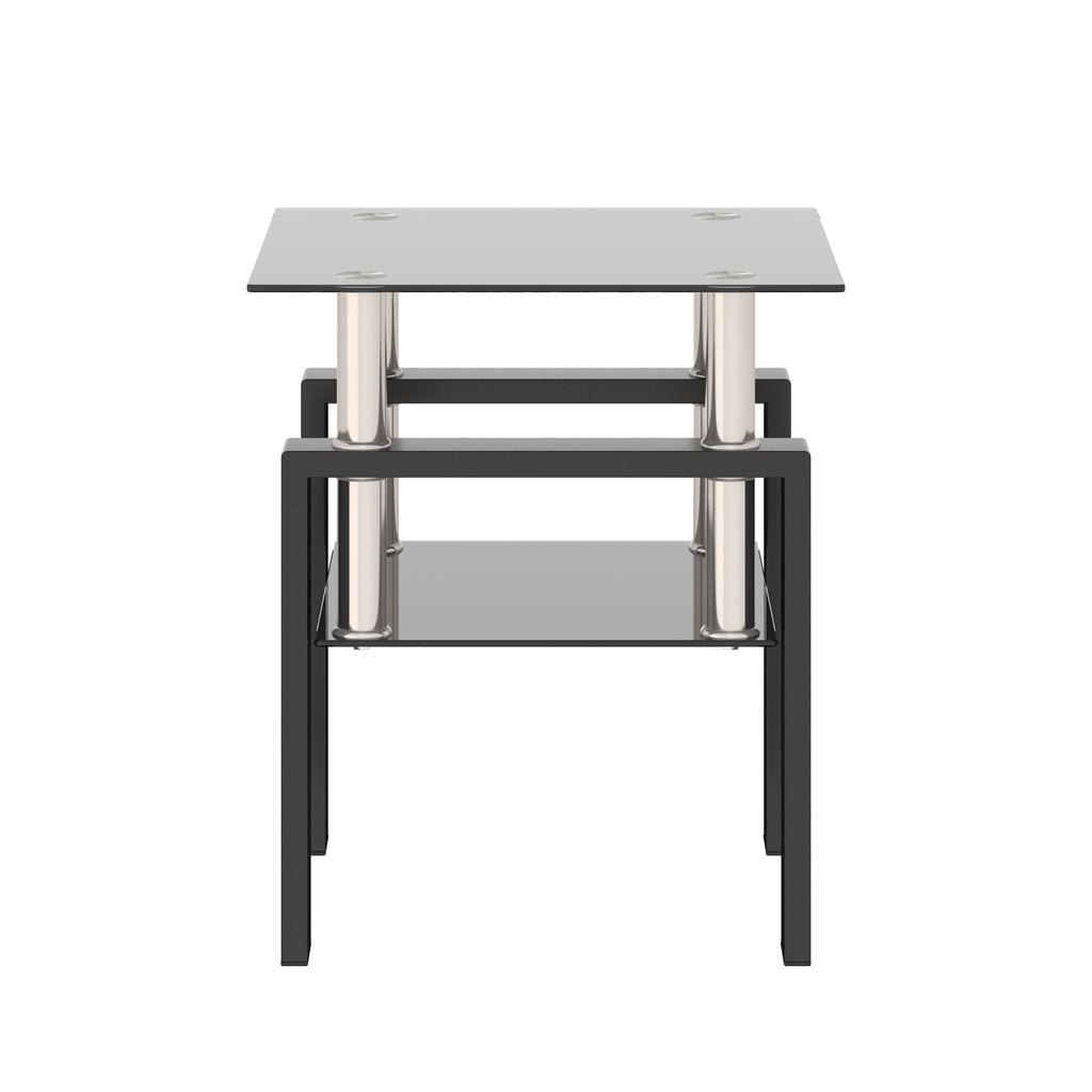 1-Piece Modern Tempered Glass Tea Table Coffee Table End Table, Square Table for Living Room, Black