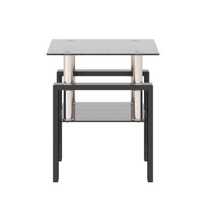 1-Piece Modern Tempered Glass Tea Table Coffee Table End Table, Square Table for Living Room, Black