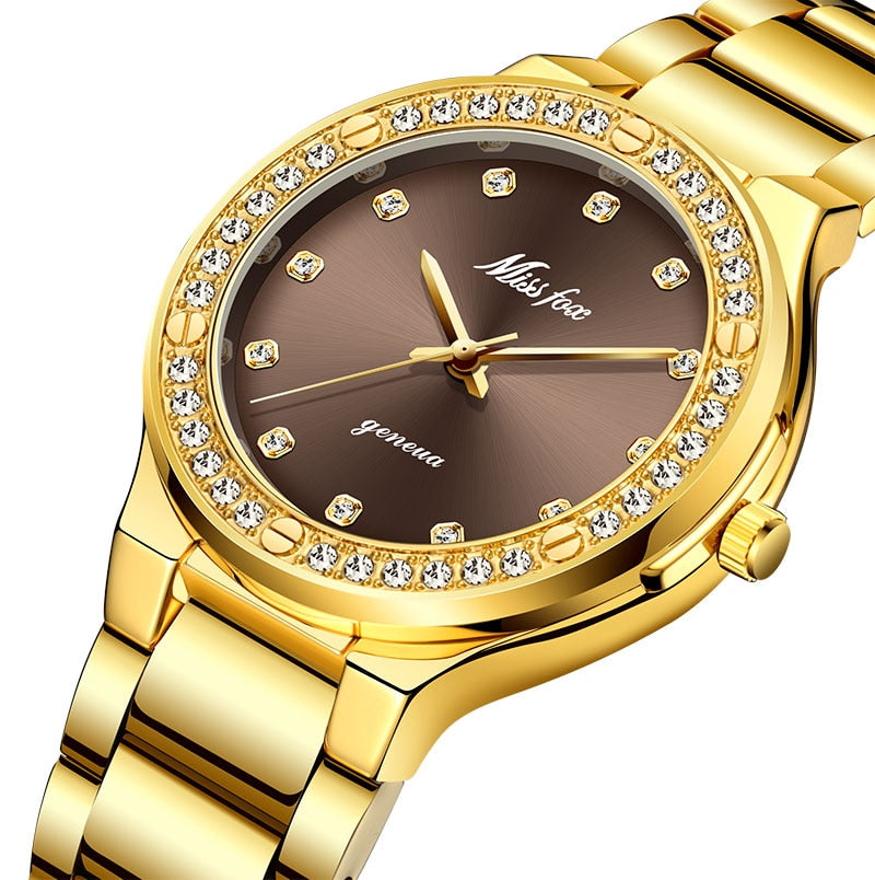 MISSFOX 2742 Elegant Woman Watch Luxury Brand Female Wristwatch Japan Movt 30M Waterproof Gold Expensive Analog Geneva