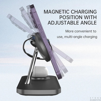 Multi functional QI2 wireless charging desktop magnetic three in one charging stand