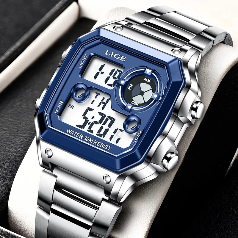 Lige Electronic Watch Unisex Watch Luminous Display Watch Multi-Function Chronograph Alarm Clock