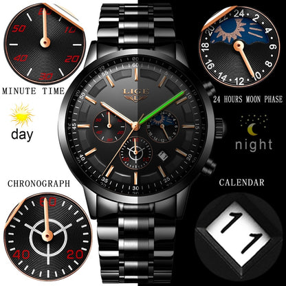 LIGE  Quartz Clock Mens Watches Top Brand Luxury Business Waterproof