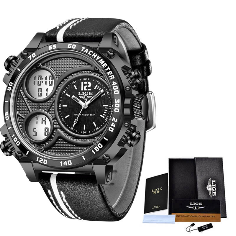 Lige Business Electronic Watch Dual Display Multi Function Low Cost Watch Men's Sports Waterproof