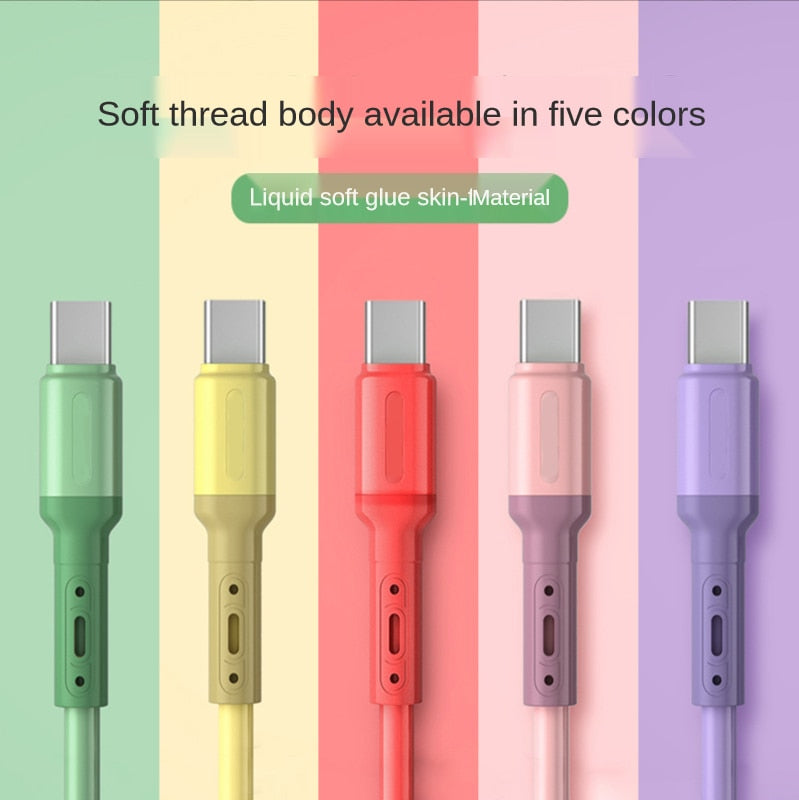 3A Liquid Silicone Micro USB Type C Cable Mobile Phone Charger Fast Charging USB Data Cord Charge