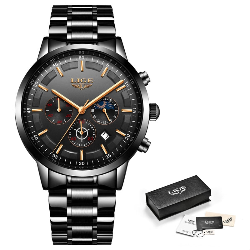 LIGE  Quartz Clock Mens Watches Top Brand Luxury Business Waterproof