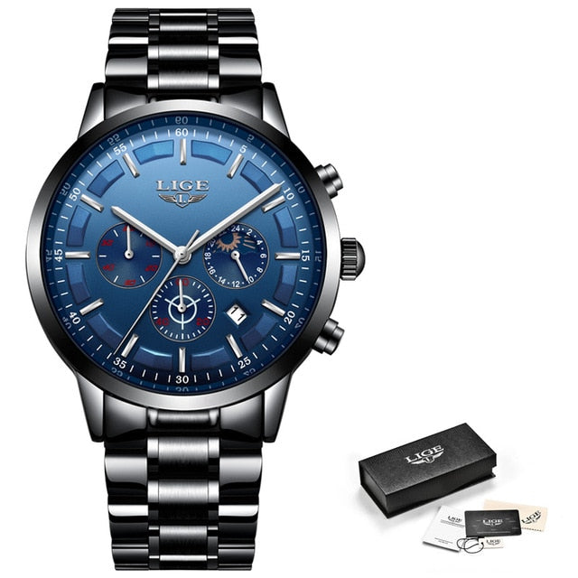 LIGE  Quartz Clock Mens Watches Top Brand Luxury Business Waterproof