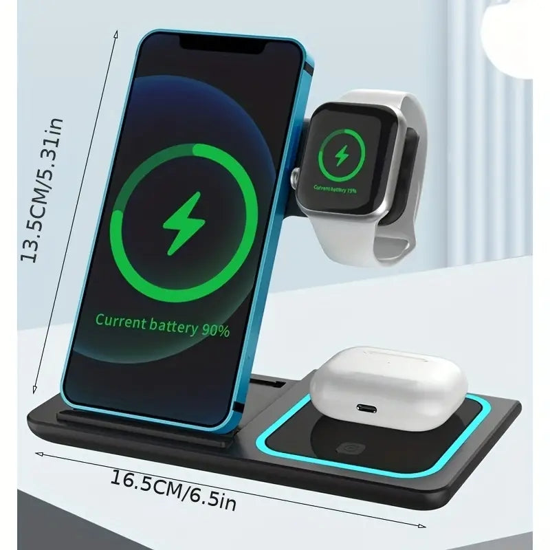 3 In 1 Wireless Charger Stand Pad For IPhone 14 13 12 11 X iWatch 8 7 Airpods Foldable 15W Phone Fast Charging