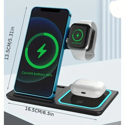 3 In 1 Wireless Charger Stand Pad For IPhone 14 13 12 11 X iWatch 8 7 Airpods Foldable 15W Phone Fast Charging
