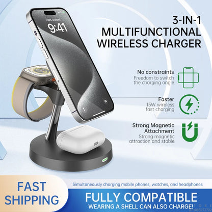 Zinc alloy magnetic bracket magnetic three in one wireless charger suitable for Apple magnetic fast charging