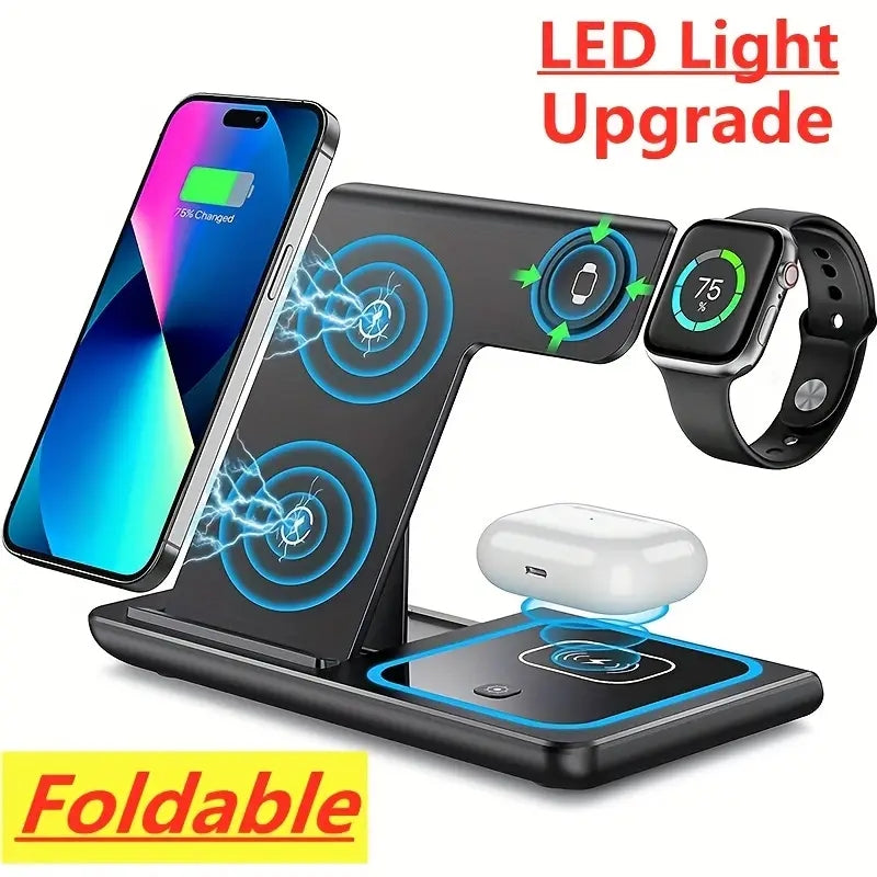 3 In 1 Wireless Charger Stand Pad For IPhone 14 13 12 11 X iWatch 8 7 Airpods Foldable 15W Phone Fast Charging