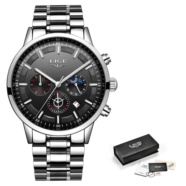 LIGE  Quartz Clock Mens Watches Top Brand Luxury Business Waterproof