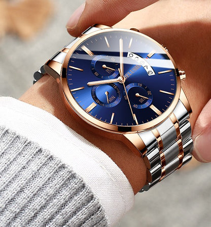 BELUSHI Fashion Men's Quartz Watch Chronograph Sport Men Watches Top Brand Luxury Full Steel Waterproof Clock
