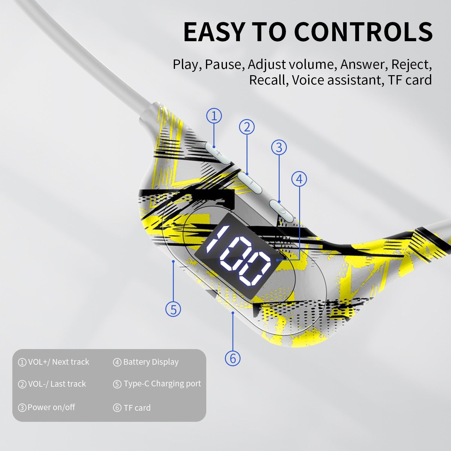 AKZ-G9 Graffiti Bone Conduction Wireless Bluetooth Earphones Insert Card Digital Display Hanging Ear Wireless Earphones