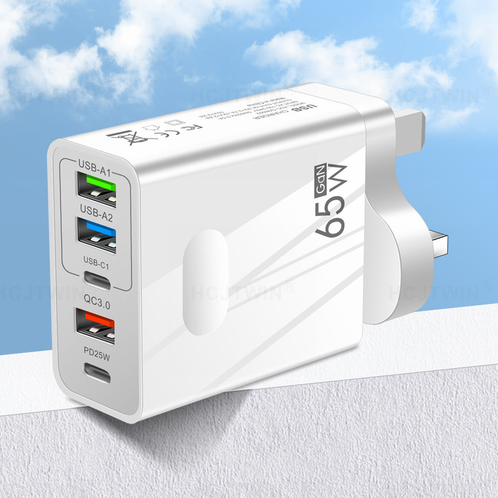 3.1A standard 65W fast charging mobile phone charger type-c PD+3USB multi port travel charging head