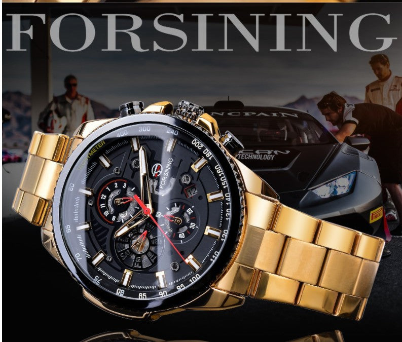 Forsining Three Dial Calendar Stainless Steel Men Mechanical Automatic Wrist Watches Top Brand Luxury Military