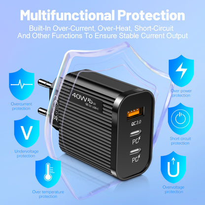 Striped USB+2PD Type-C Mobile Phone Charger Multi Port Travel Charging Head