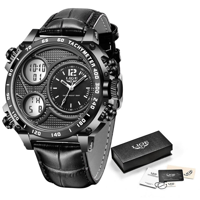 Lige Business Electronic Watch Dual Display Multi Function Low Cost Watch Men's Sports Waterproof
