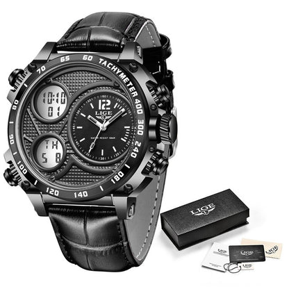 Lige Business Electronic Watch Dual Display Multi Function Low Cost Watch Men's Sports Waterproof