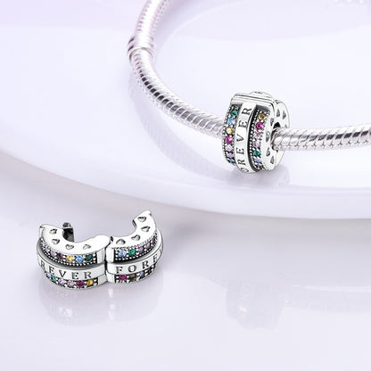 Copper plated S925 silver FOREVER colorful heart clip beads string DIY bracelet necklace