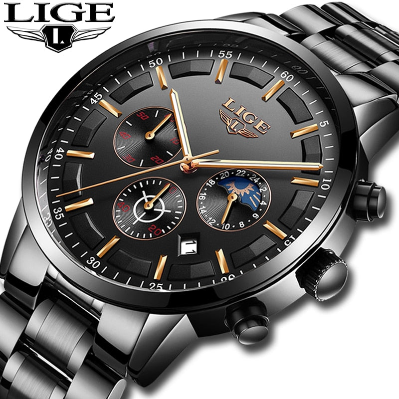 LIGE  Quartz Clock Mens Watches Top Brand Luxury Business Waterproof