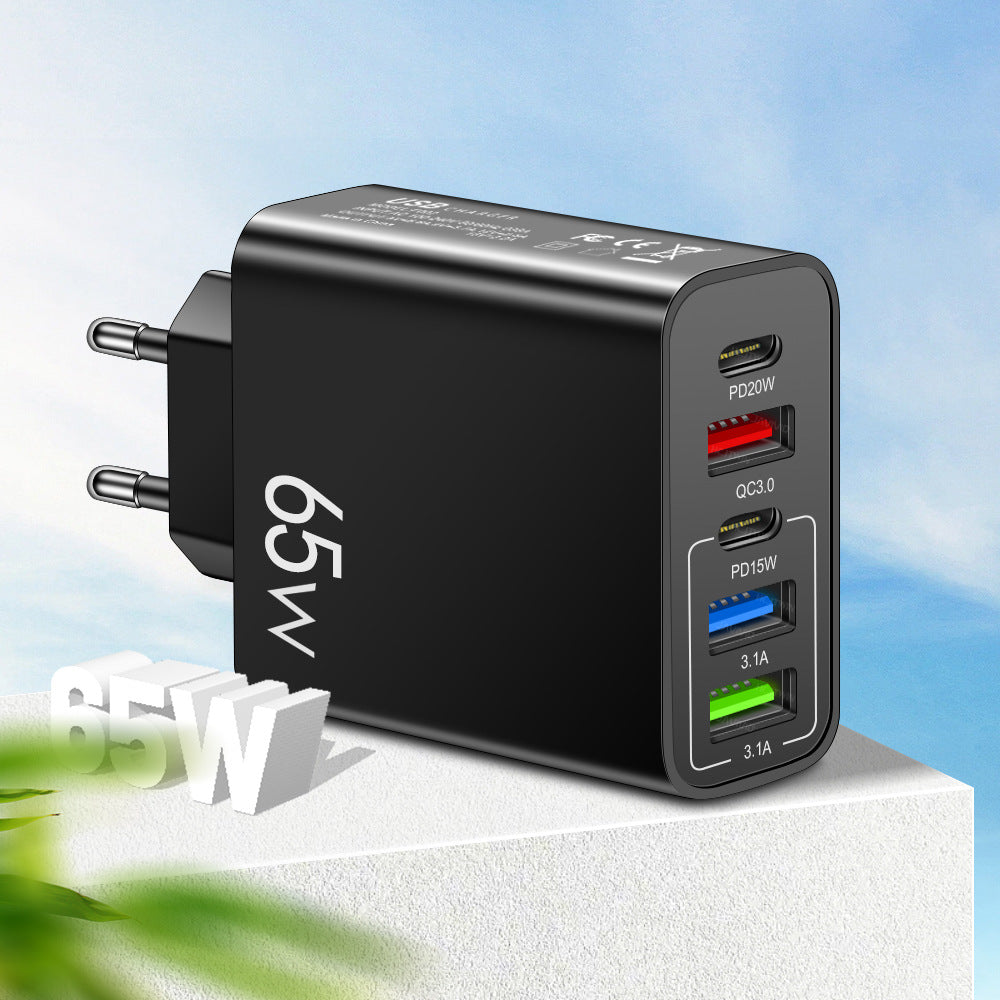 Standard PD65W mobile phone charger 4A type-c PD+3USB multi port European, American, English travel charging head