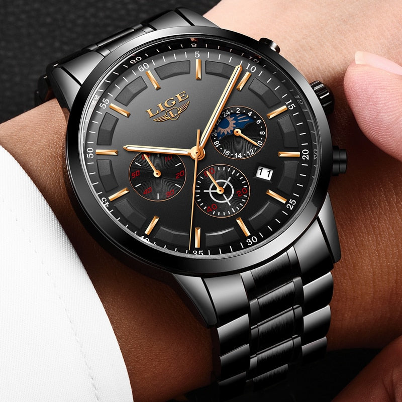 LIGE  Quartz Clock Mens Watches Top Brand Luxury Business Waterproof