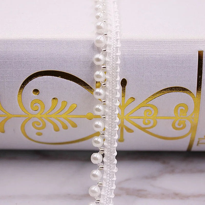 1 Yard White Black Gold Pearl Lace Trim Crease Mesh Ribbon Lace Fabric Collar Dress Sewing Garment Headdress Materials 3/4/6/8mm