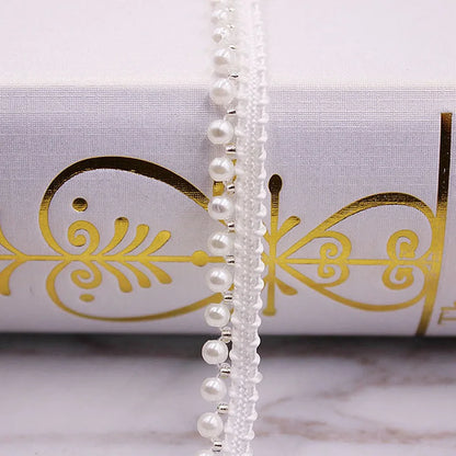 1 Yard White Black Gold Pearl Lace Trim Crease Mesh Ribbon Lace Fabric Collar Dress Sewing Garment Headdress Materials 3/4/6/8mm