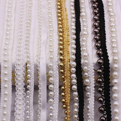 1 Yard White Black Gold Pearl Lace Trim Crease Mesh Ribbon Lace Fabric Collar Dress Sewing Garment Headdress Materials 3/4/6/8mm
