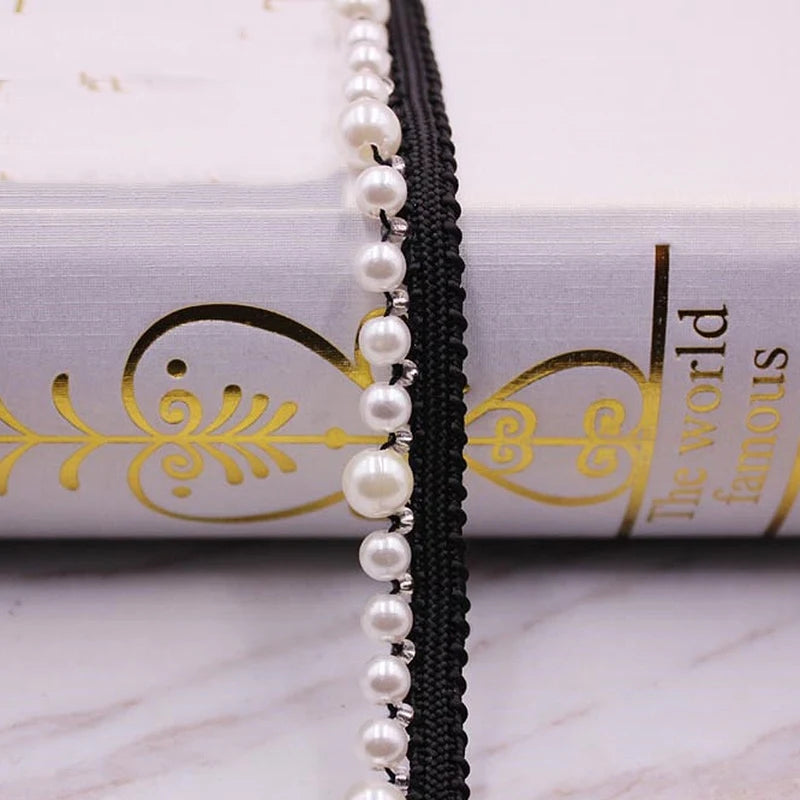 1 Yard White Black Gold Pearl Lace Trim Crease Mesh Ribbon Lace Fabric Collar Dress Sewing Garment Headdress Materials 3/4/6/8mm
