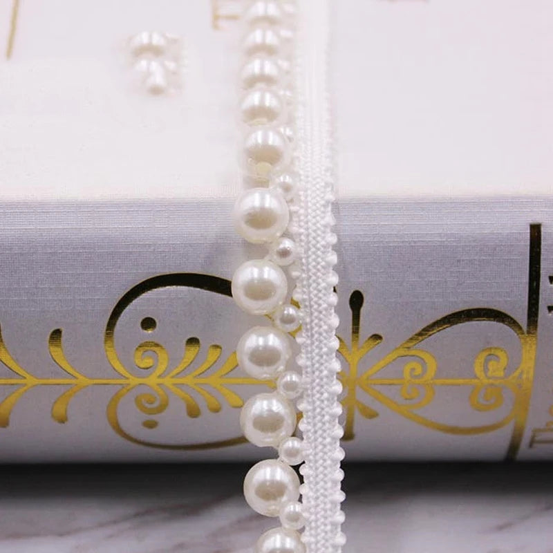 1 Yard White Black Gold Pearl Lace Trim Crease Mesh Ribbon Lace Fabric Collar Dress Sewing Garment Headdress Materials 3/4/6/8mm