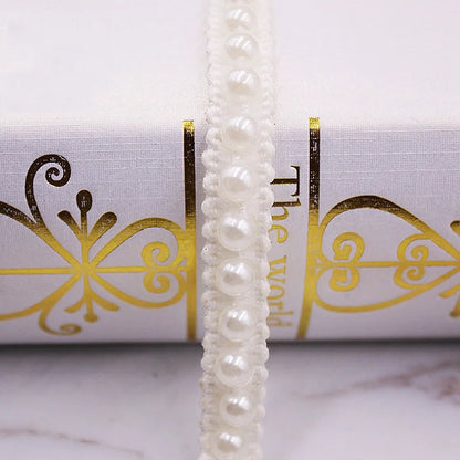 1 Yard White Black Gold Pearl Lace Trim Crease Mesh Ribbon Lace Fabric Collar Dress Sewing Garment Headdress Materials 3/4/6/8mm